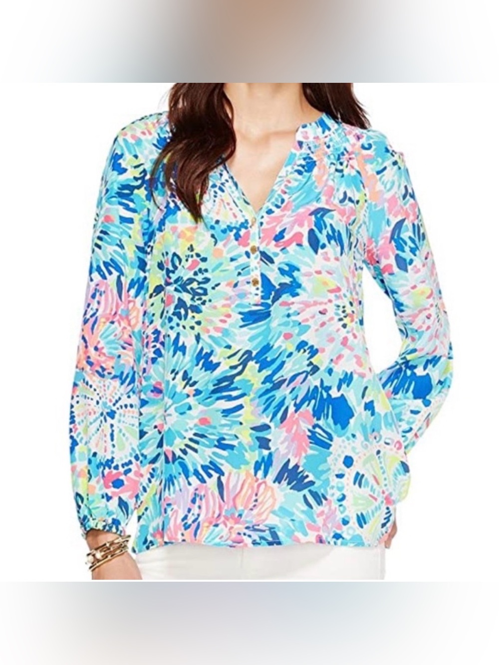 Lilly Pulitzer Elsa Top in the "Multi Dive In" print Blue & Pink Size Medium